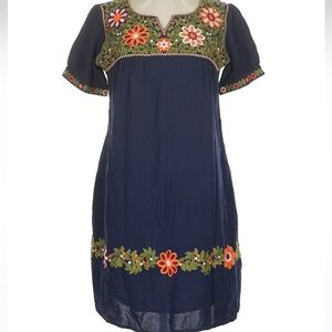 Floral Embroidered Blue Dress
